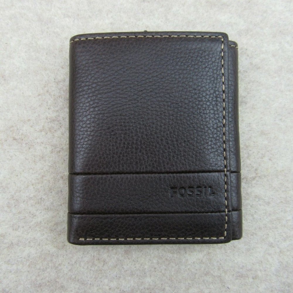 Fossil Lufkin Trifold Brown Leather Mens Wallet - Picture 3 of 10